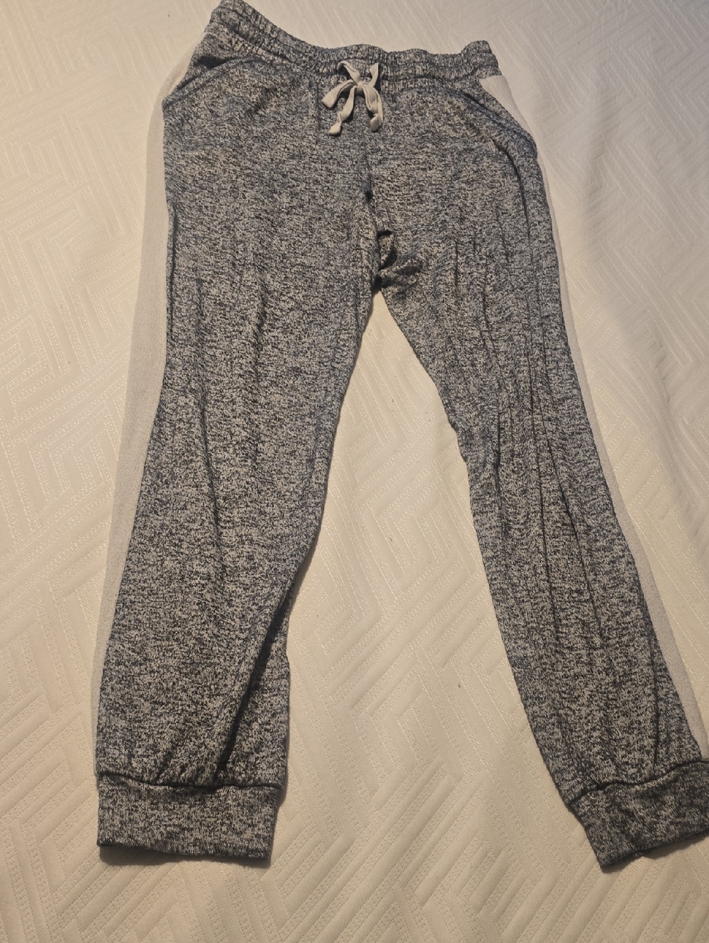 Grey Marled Drawstring Jogger Pants with White Side Panels Like New